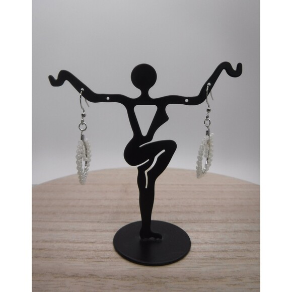 Earrings Beaded Pearl w/ Silver - Picture 2 of 3